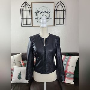 Talbots Women's Zip-Up Black Cropped Leather Jacket Size 4 Classic